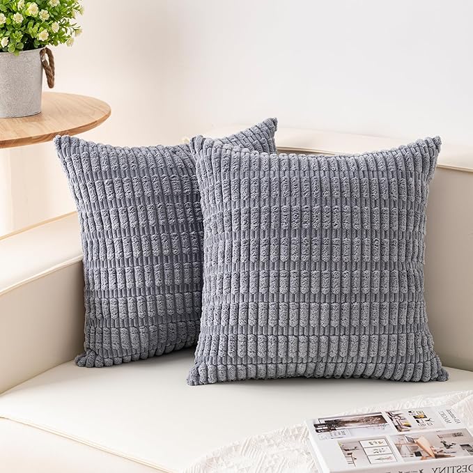 Aegero Pack of 2 Corduroy Decorative Throw Pillow Covers 22x22 Inch Soft by Unknown
