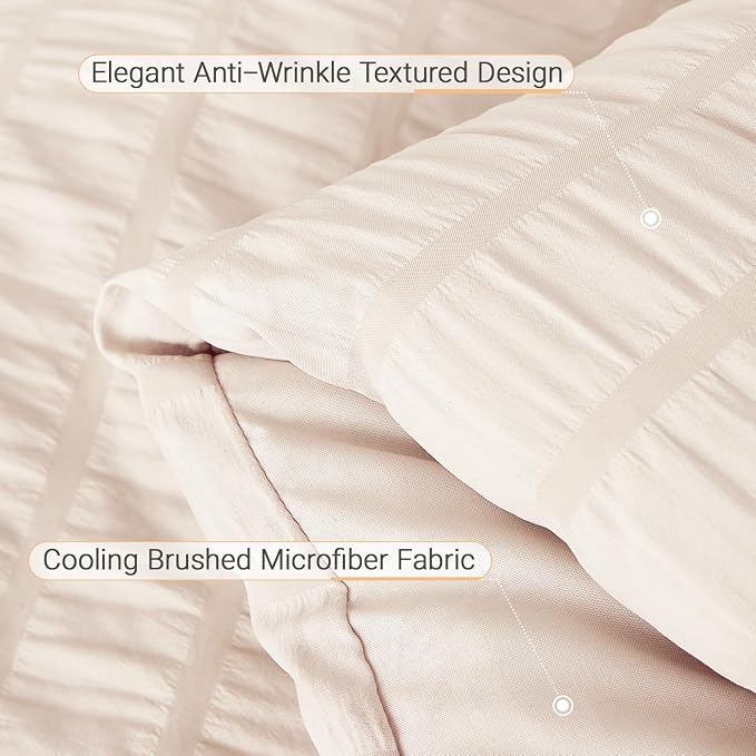 MUXHOMO 7 Pieces Queen Comforter Set, Seersucker Bed in a Bag Queen Size - Image 6