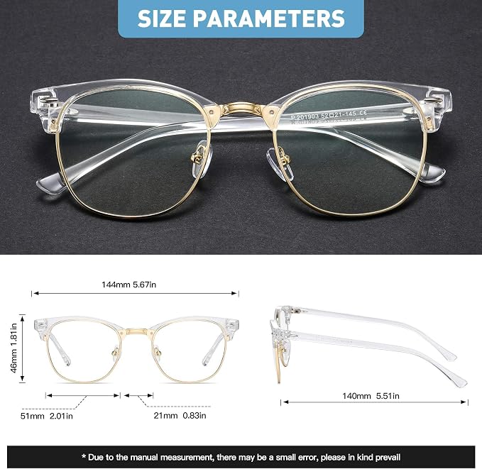 Blue Light Blocking Glasses Vintage Half Frame UV Clear Lens Anti Eyestrain - Image 3