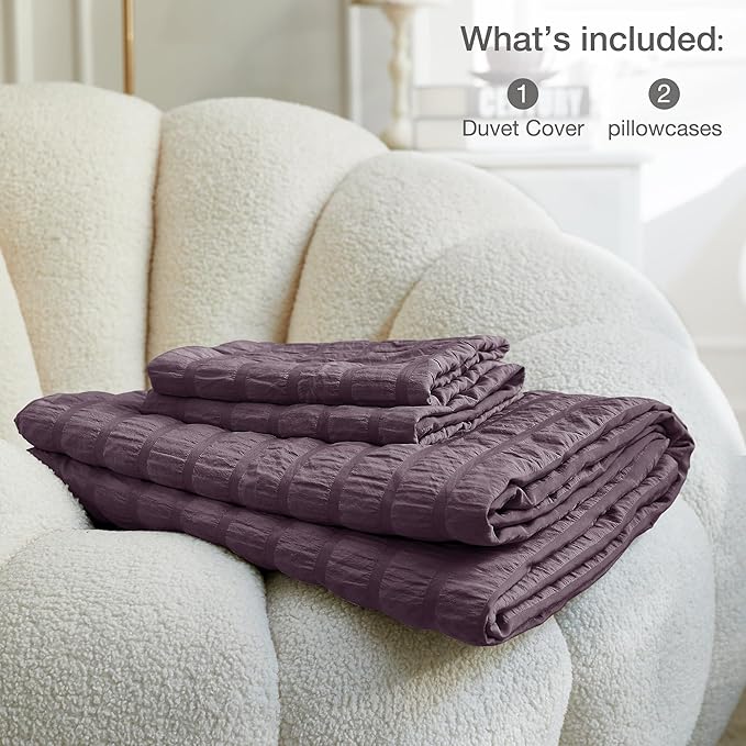 JELLYMONI Purple Duvet Cover Twin Size, Soft Breathable Seersucker Duvet Cover - Image 6