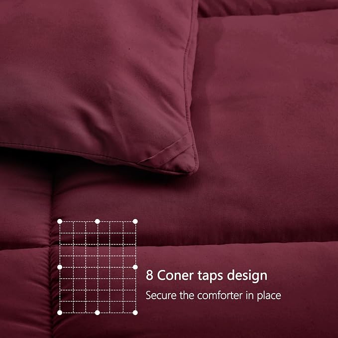 TEXARTIST Premium 2100 Series Queen Comforter All Season Breathable Burgundy - Image 5