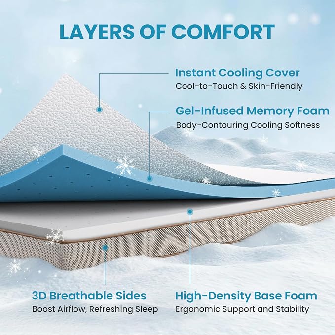 BedStory Cooling Mattress Topper King Size, 3 Inch Gel Infused Memory Foam - Image 2
