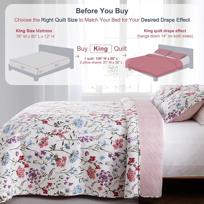 GOONE XL King Quilt Set 106"x96", Lightweight Spring & Summer Quilt Set - Image 2