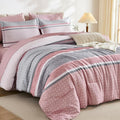 WONGS BEDDING Pink Queen Comforter Set 7 Pieces, Boho Striped Bed in a Bag by WONGSBEDDING