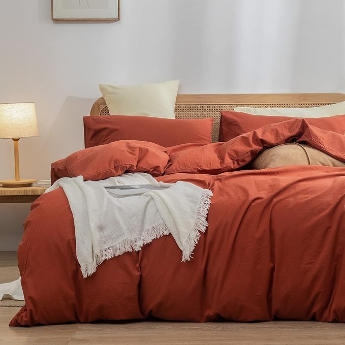 BESTOUCH Duvet Cover Set 100% Washed Cotton Linen Feel Super Soft Comfortable by BESTOUCH