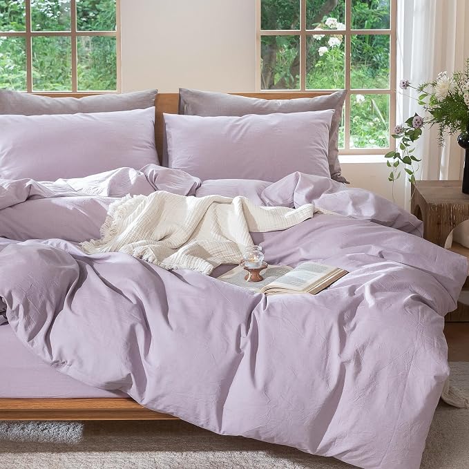 MooMee Bedding Duvet Cover Set 100% Washed Cotton Linen Like Textured - Image 7