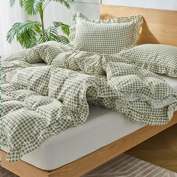 Gingham Duvet Cover King Size, 3 Pieces Soft Breathable Microfiber Plaid - Image 4