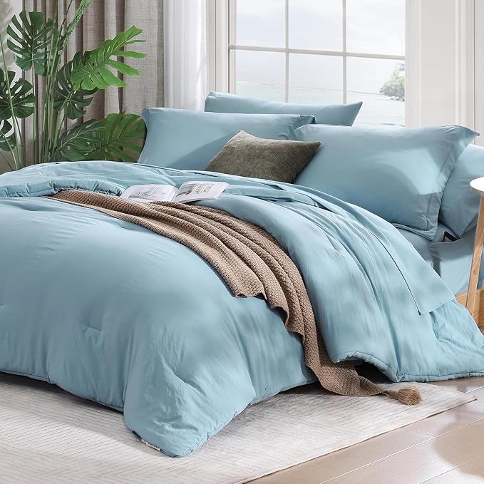 WRENSONGE King Size Comforter Set- 7 Pieces Soft Blue Bed in a Bag - Image 2