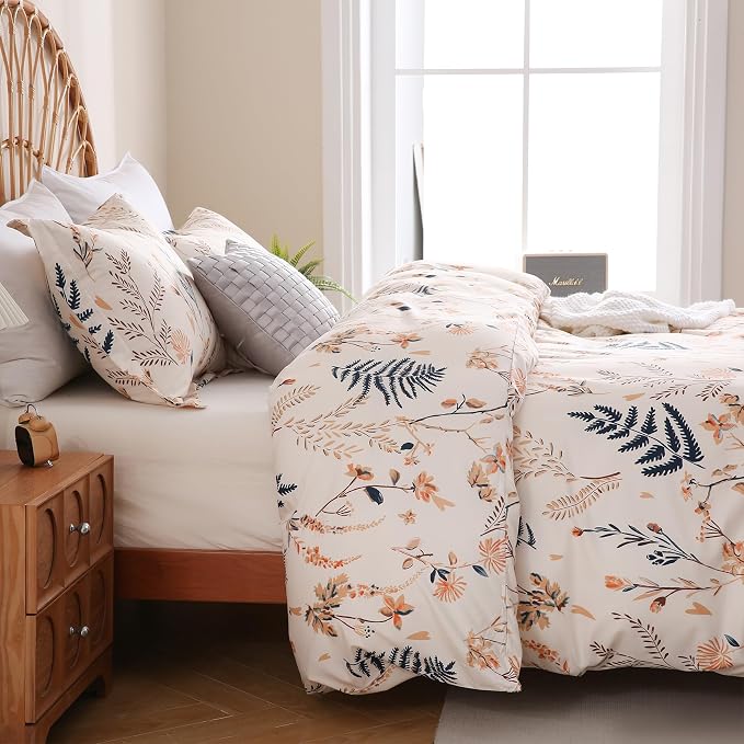 JSD Fall Floral Duvet Cover Set Queen Size, 3 Piece Boho Ferns Printed - Image 7