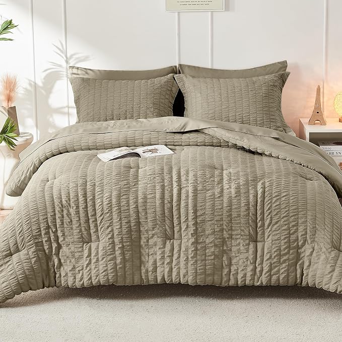 HYMOKEGE Linen Twin Comforter Set Seersucker 5 Pieces, All Season Luxury Bed in - Image 9