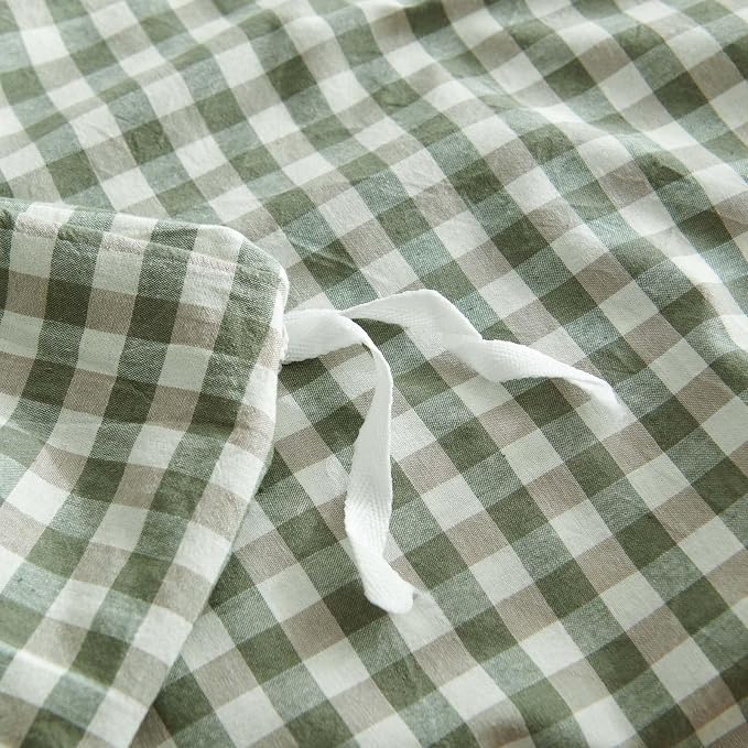 Nayoroom Gingham Duvet Cover Twin Size 100% Washed Cotton Green Plaid Checkered - Image 7