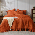 JOLLYVOGUE Burnt Orange Queen Comforter Set, 3 Pieces Seersucker Comforters by JOLLYVOGUE