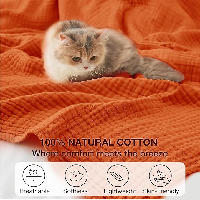 100% Cotton Muslin Blanket Twin 66" x 90", 6 Layers Breathable and Lightweight - Image 5