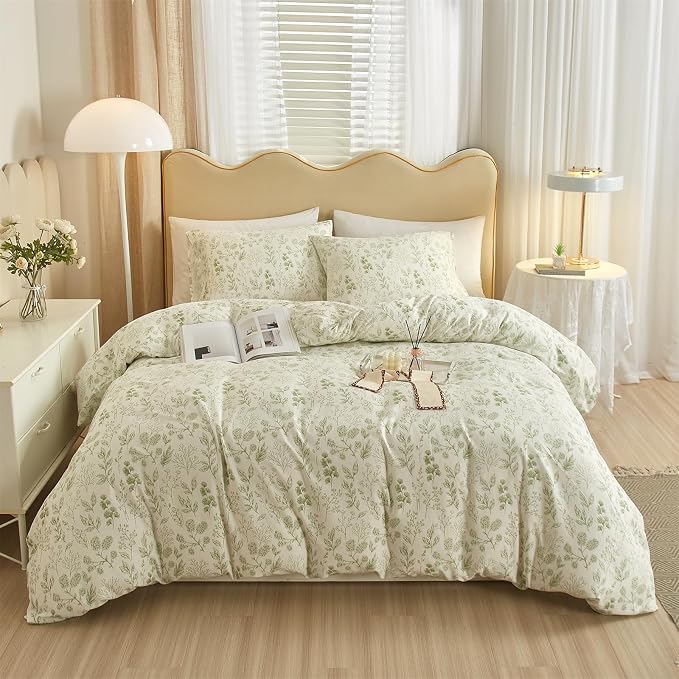 mixinni Girls Boho Green Floral Duvet Cover Set Twin XL Size Cotton Soft by mixinni