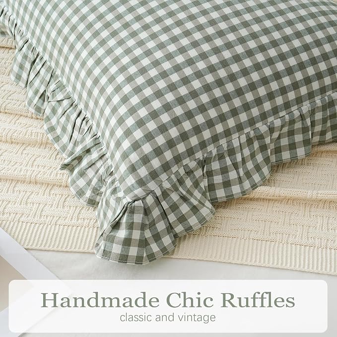 2 Pack Sage Green/White Plaid Ruffle Throw Pillow Covers Farmhouse Checkered - Image 4