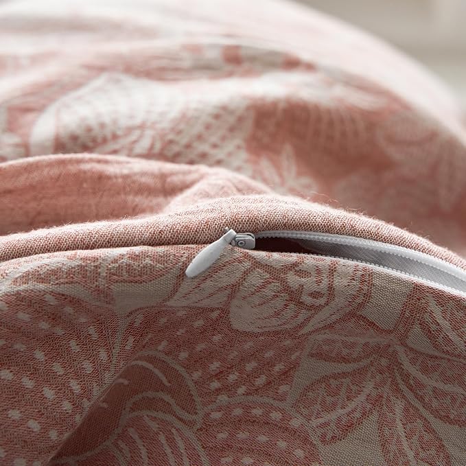 mixinni Duvet Cover Queen, Premium Cotton Double-Layer Yarn Pink Floral - Image 7