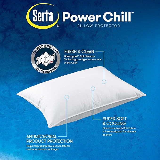 Serta Power Chill Cooling Pillow Protectors, Stain Resistant and Zippered - Image 5