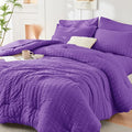 HYMOKEGE Bright Purple Twin XL Comforter Set Seersucker 5 Pieces, All Season by HYMOKEGE