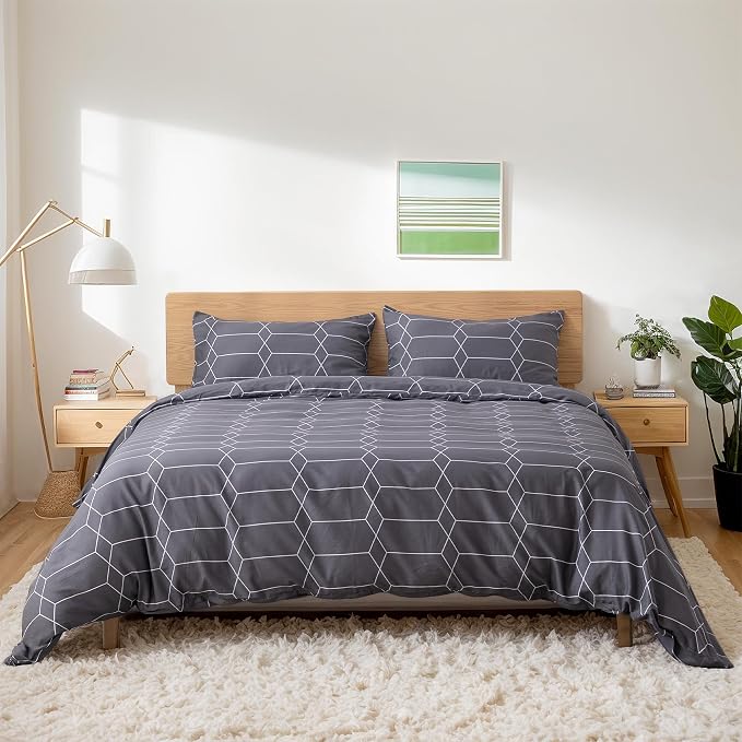 TOCOMOA Plaid Duvet Cover Set 100% Natural Cotton Soft Comfy Breathable 3 Piece - Image 3