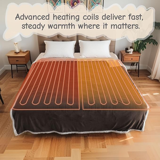 Electric Heated Blanket Queen Size 84"x90", Soft Flannel - Image 2