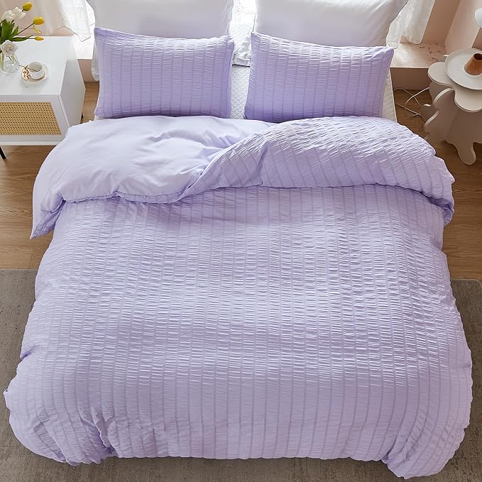 AveLom Lavender Purple Seersucker Duvet Cover Set King, 3 Pieces, Ultra Soft - Image 7