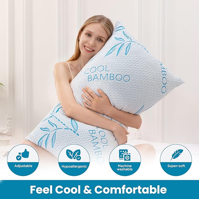 2 Pack King Size Pillows for Sleeping, Cooling Shredded Memory Foam Adjustable - Image 2