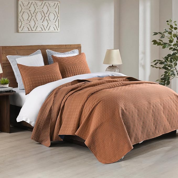 HORIMOTE HOME Burnt Orange Queen Size Quilt Set - Image 4