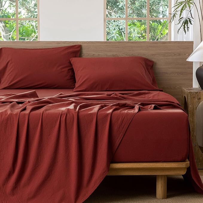 MooMee Fitted Bottom Sheet Only 100% Washed Cotton Linen Like Textured - Image 3