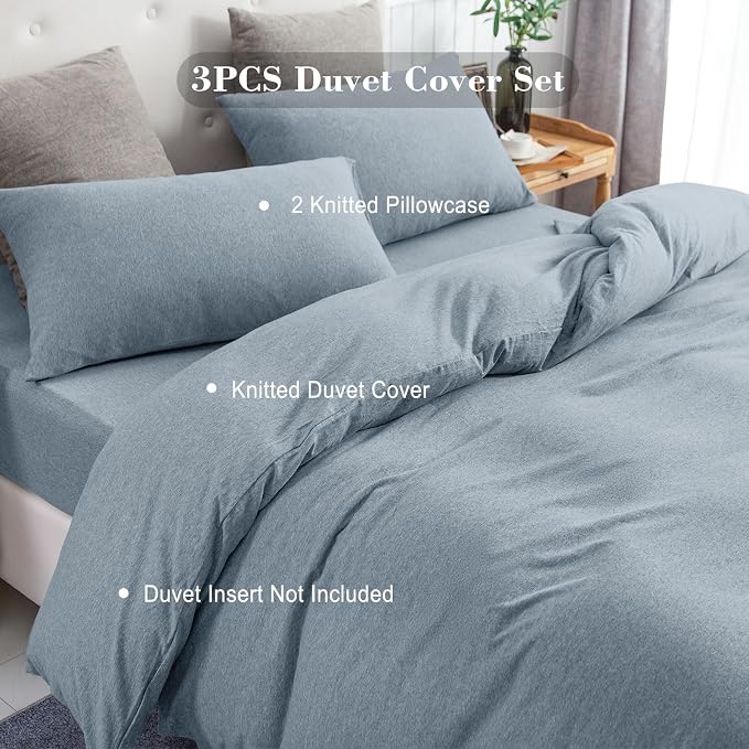 PURE ERA Jersey Knit Duvet Cover Set 100% T-Shirt Cotton Super Soft Comfy 3pc - Image 4