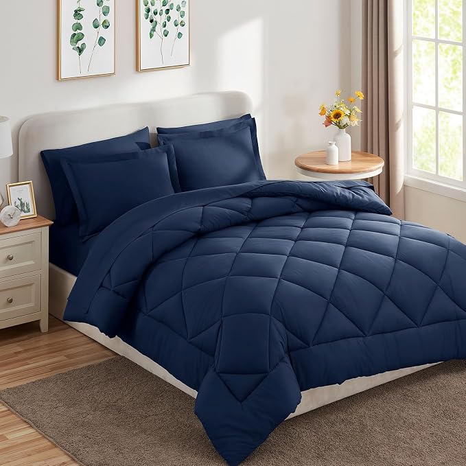 CozyLux California King Comforter Set Navy Blue - Image 4