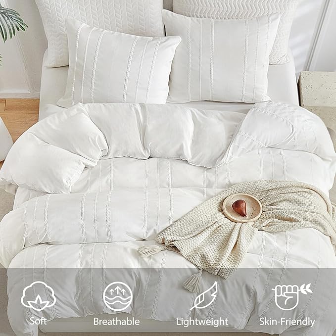 WARMDERN White Striped Weave Duvet Cover King, Boho Striped Pattern Printed - Image 3