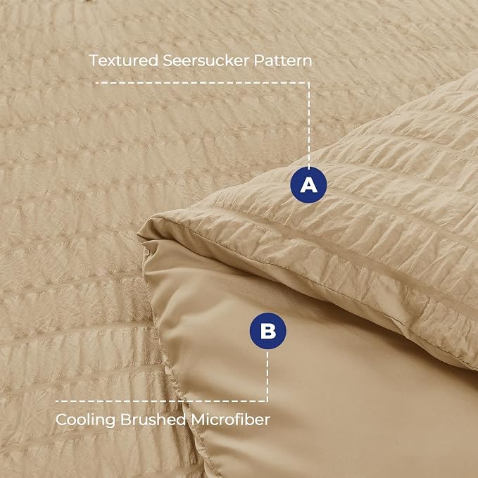 HYMOKEGE Khaki King Size Comforter Set Seersucker 7 Pieces, All Season Luxury - Image 4