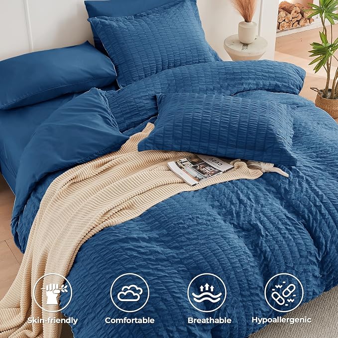 HYMOKEGE Teal Twin Size Duvet Cover, Ultra Soft 2-Piece Seersucker Duvet Cover - Image 3