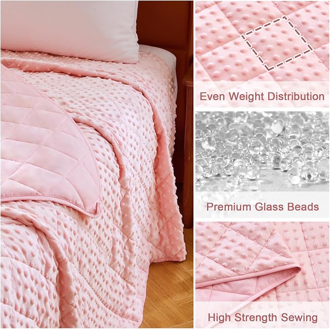 Pink Weighted Blanket for Adults 20lbs, Twin Full Size Cooling Minky Heavy - Image 6