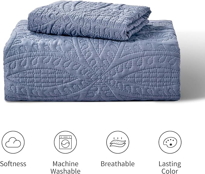Love's cabin Twin Quilt Set Blue Bedspreads - Image 7