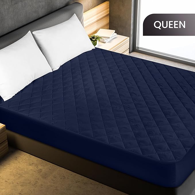 Utopia Bedding Quilted Fitted Mattress Pad, Queen Size, Elastic Fitted Mattress - Image 2