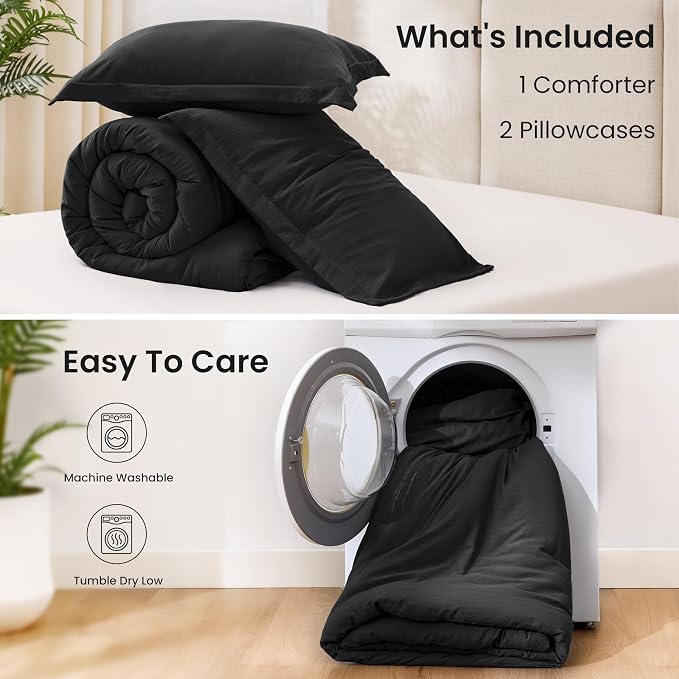 Love's cabin Black Full Comforter Set, 3-Piece Prewashed Bed Set - Image 7