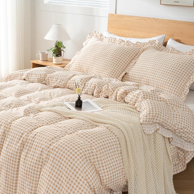 Gingham Duvet Cover Queen Size, 3 Pieces Soft Breathable Microfiber Plaid - Image 5