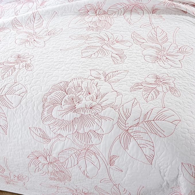 ROOMLIFE Quilt Set Full Size 3D Floral Embroidery Pattern 3-Piece Cotton - Image 4