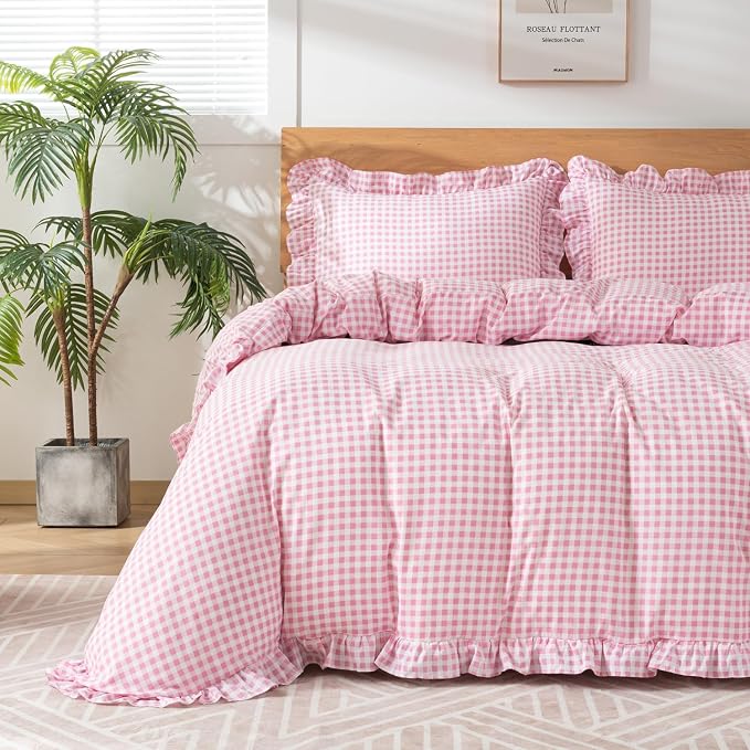 Gingham Duvet Cover Queen Size, 3 Pieces Soft Breathable Microfiber Plaid by Kisswish