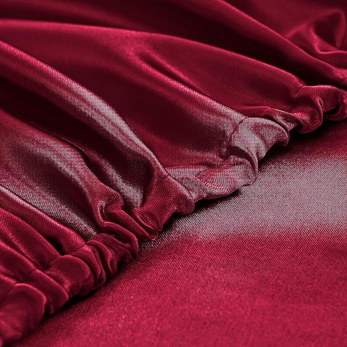 Homiest Burgundy Satin Fitted Sheet King Size, Deep Pocket, Luxury & Ultra Soft - Image 4