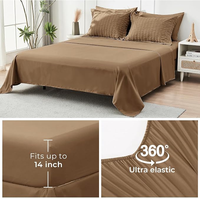 HYMOKEGE Brown King Size Comforter Set Seersucker 7 Pieces, All Season Luxury - Image 7