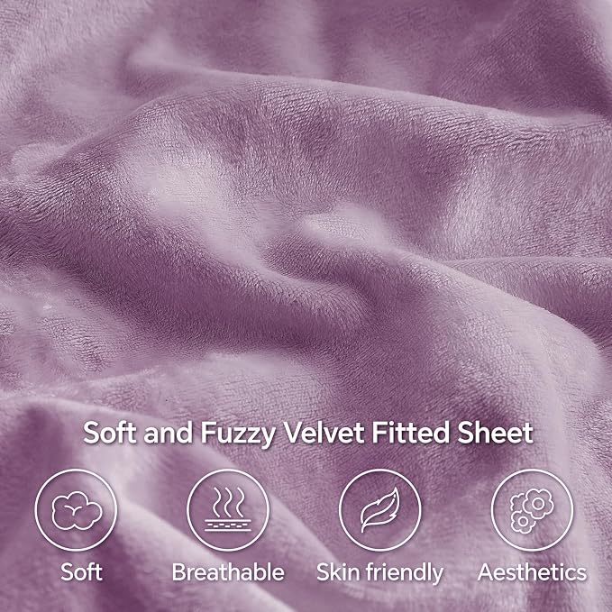 BEDELITE Velvet Fitted Sheet and Pillowcases Set, Luxury Soft Fuzzy Bottom Sheet - Image 3