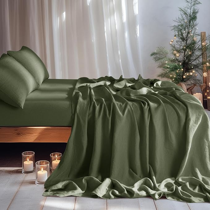 LBRO2M 100% Pure Linen Sheet Set Deep Pocket Up to 16" Bed Sheets Sets - Image 2