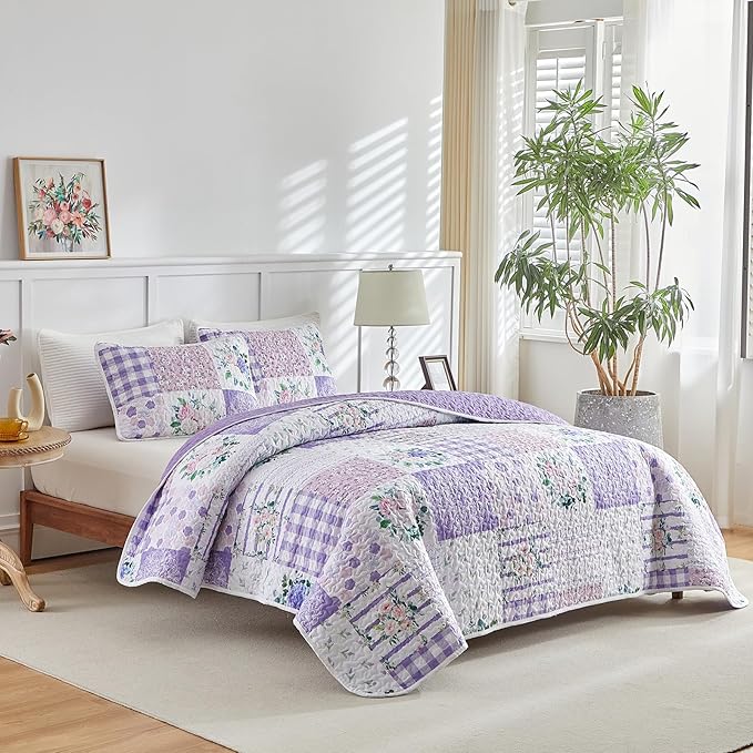 Joyreap 3 Pieces Floral Patchwork Quilt Set California King, 102x114 inches- - Image 2
