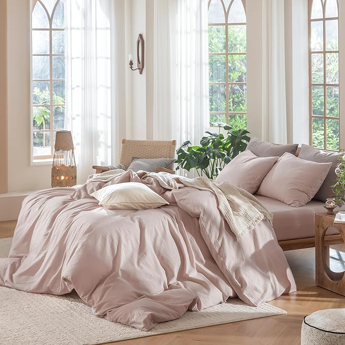 MooMee Bedding Duvet Cover Set 100% Washed Cotton Linen Like Textured - Image 3