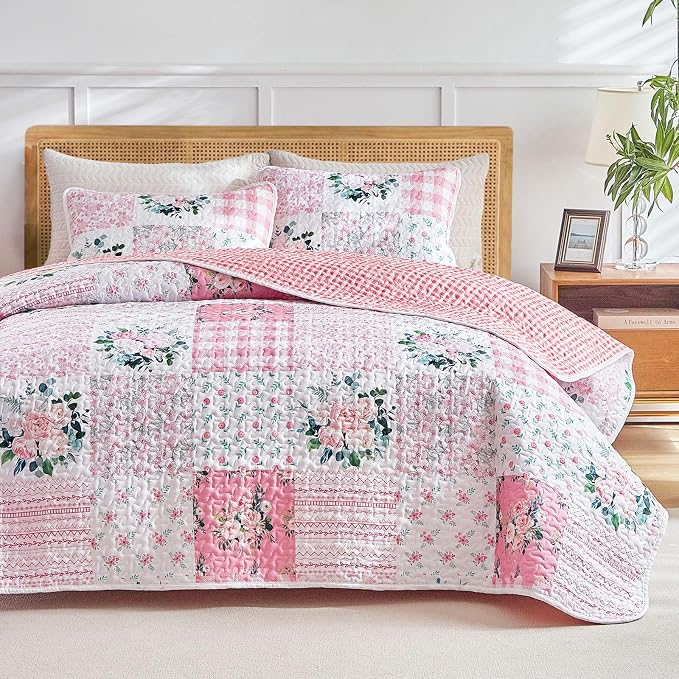 Joyreap 3 Pieces Floral Patchwork Quilt Set California King, 102x114 inches- - Image 3