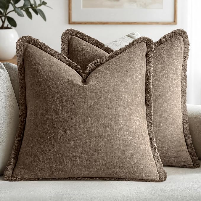 MIULEE Decorative Throw Pillow Covers Neutral Linen Fringe Throw Pillows Set of by MIULEE