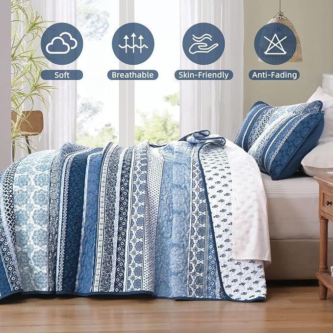 WONGS BEDDING Boho Quilt Set Full Size, Lightweight Microfiber Bedspread - Image 4