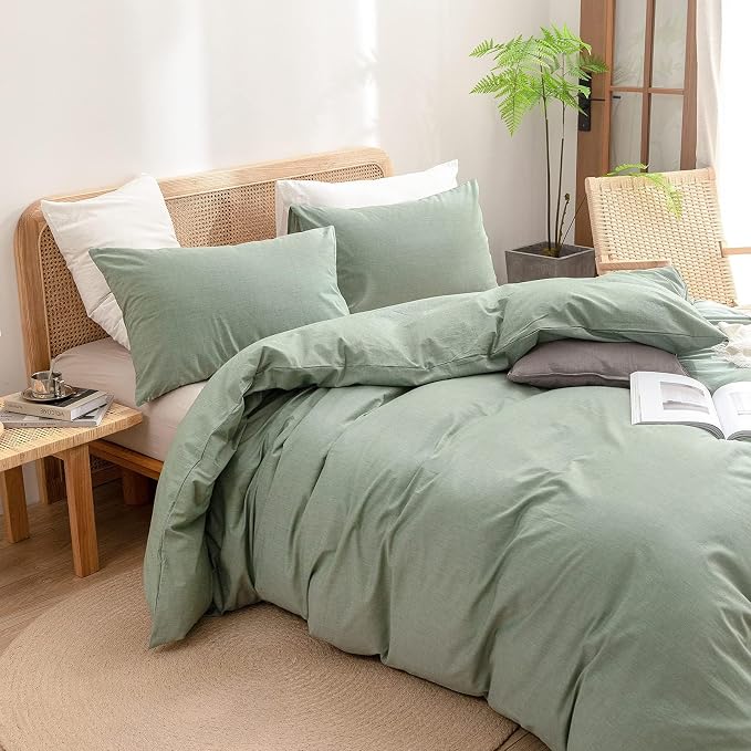 BESTOUCH Duvet Cover Set 100% Washed Cotton Linen Feel Super Soft Comfortable - Image 2